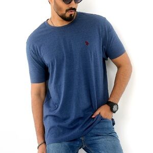 Blue Crew Neck Short Sleeve Tee with Subtle Logo